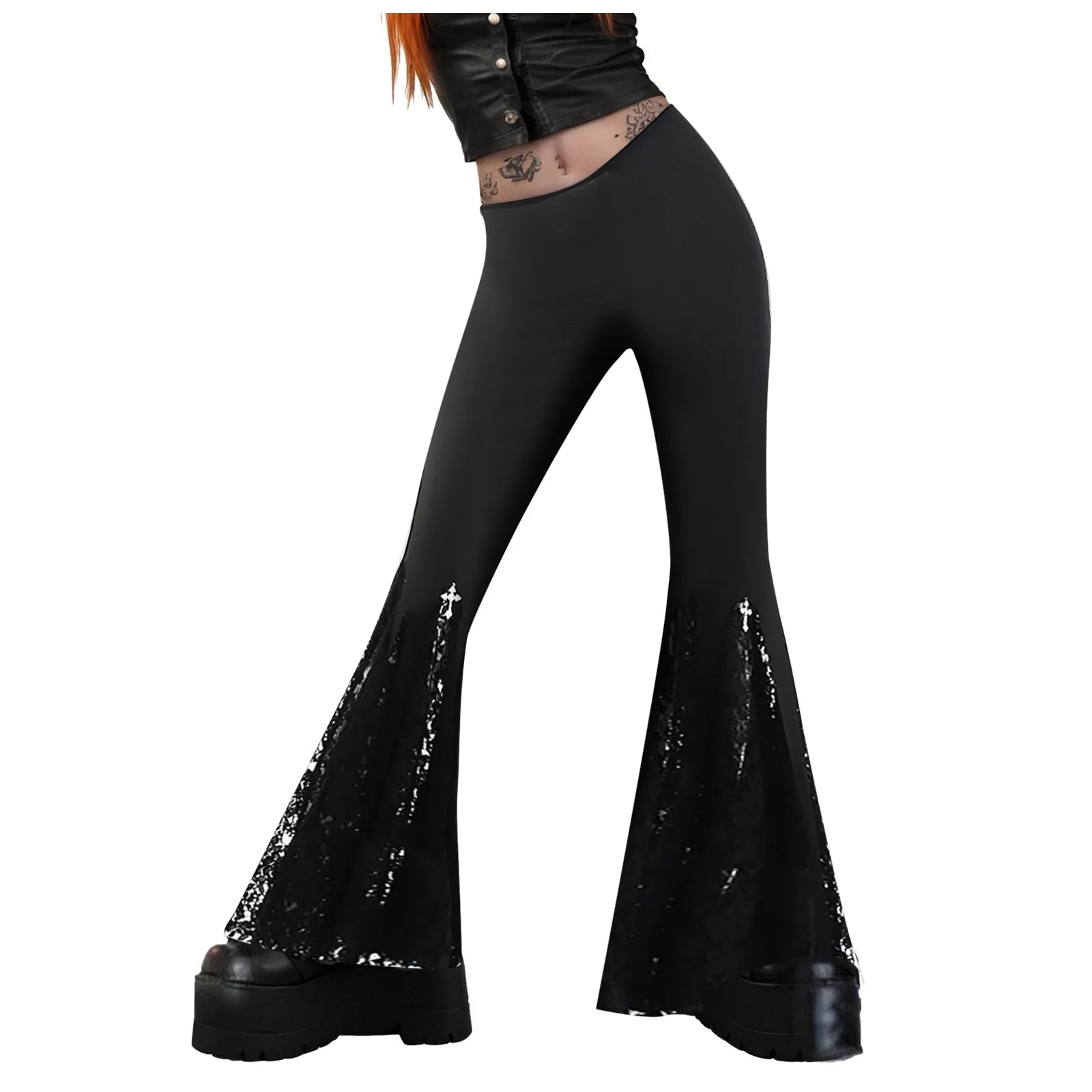 Lace Hem Flared Pants Gothic Inspired Alternative Fashion Statement Bottoms