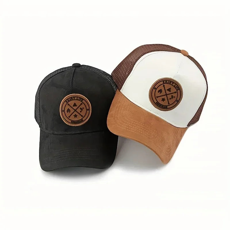 Patchwork Mesh Trucker Cap Adjustable Curved Brim Casual Outdoor Streetwear Hat