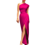 One Shoulder Bodycon Maxi Dress with Side Slit Evening Silhouette