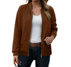 Women's Minimalist Zip Front Faux Suede Bomber Jacket for Contemporary Streetwear
