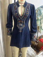 Vintage Embroidered Bohemian Inspired Relaxed Fit Alternative Mini Dress