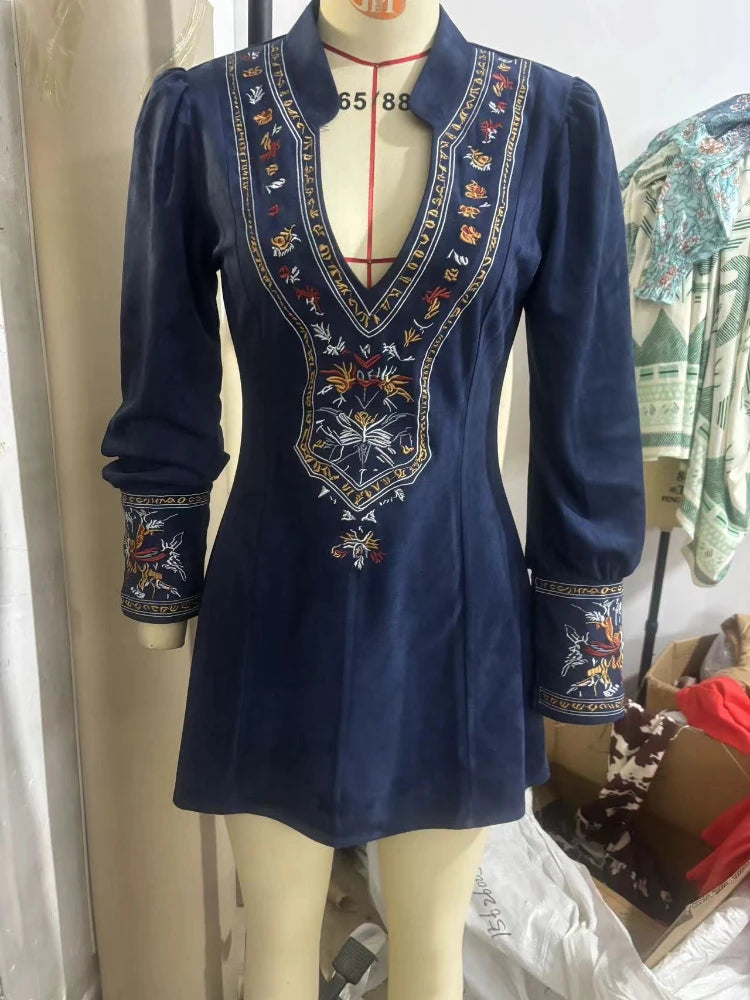 Vintage Embroidered Bohemian Inspired Relaxed Fit Alternative Mini Dress