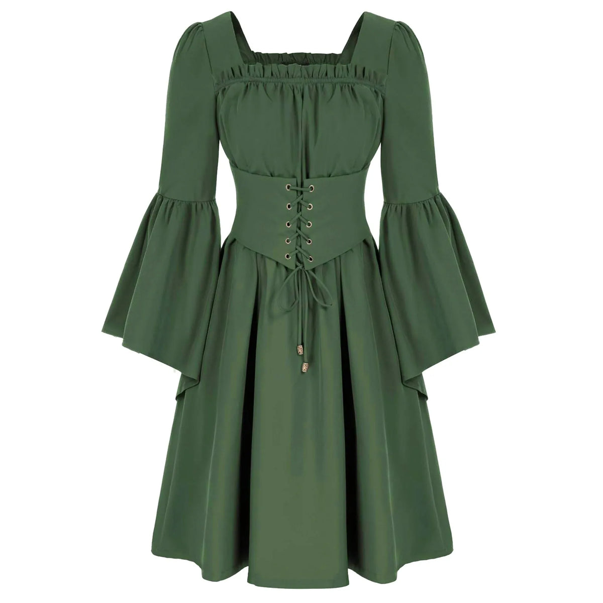Gothic Bell Sleeve Corset Waist Mini Dress with Romantic Flair - BigCat Streetwear