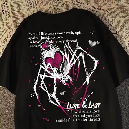 Oversized Spider Graphic Streetwear T-Shirt with Abstract Typography Artwork