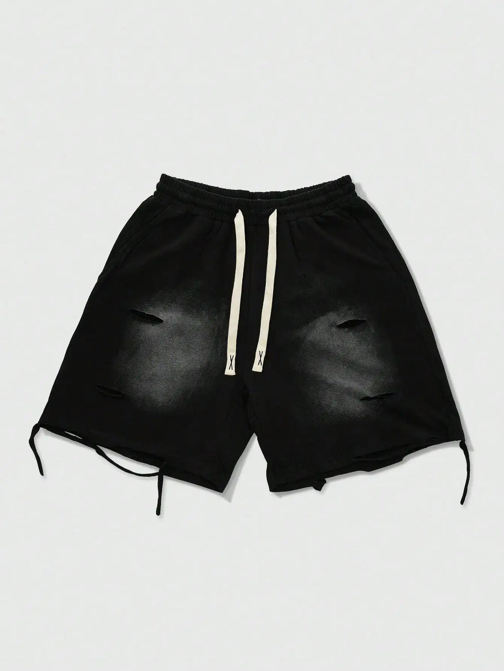 Men's Loose Graphic Print Drawstring Sports Shorts with Distressed Streetwear Inspired Design