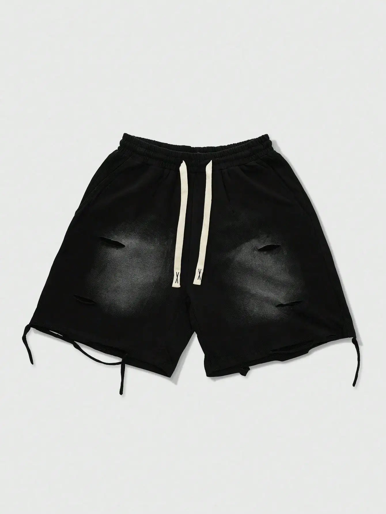 Men's Loose Graphic Print Drawstring Sports Shorts with Distressed Streetwear Inspired Design