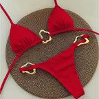 Crisp White Triangle String Bikini with Wavy Metallic Ring Hardware