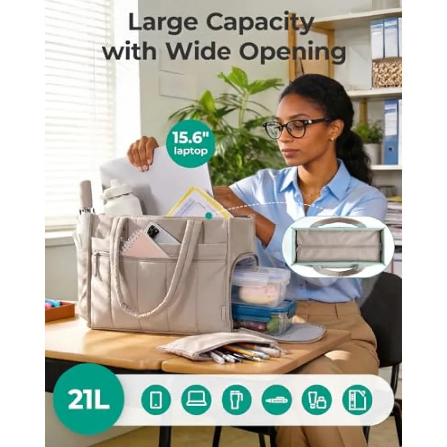 Large Capacity Quilted Laptop Tote Bag with Utility Storage Design