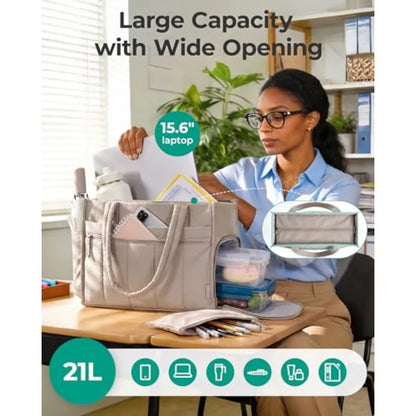 Large Capacity Quilted Laptop Tote Bag with Utility Storage Design