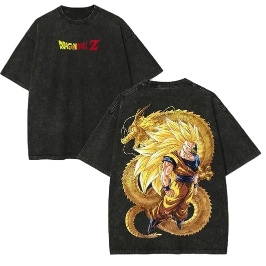 Retro Anime Warrior Oversized Vintage Wash Streetwear Graphic Cotton T-Shirt