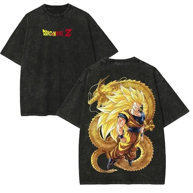 Mythic Power Anime Oversized Washed Cotton Back Graphic Streetwear T-Shirt