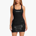 Vibrant Blue Glossy PU Leather Bodycon Mini Dress with Scoop Neckline