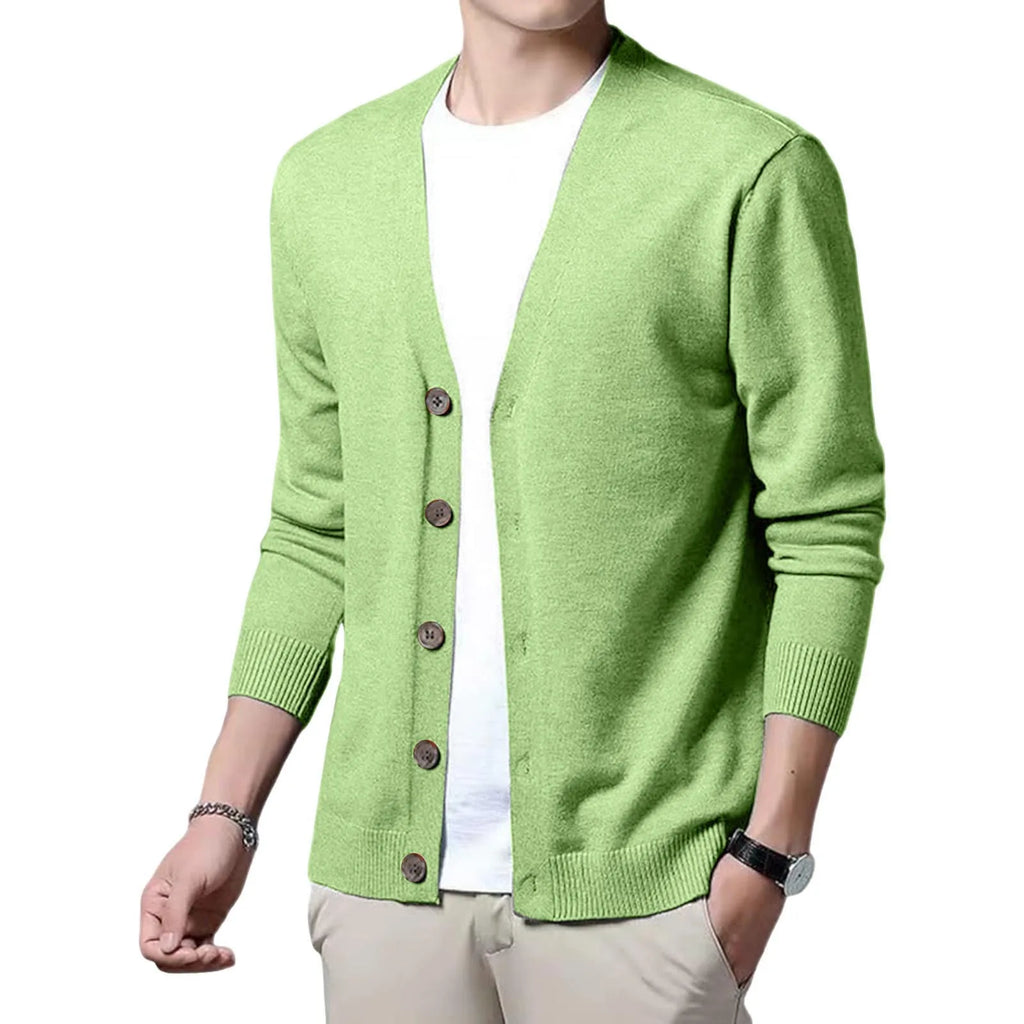 Men's V Neck Button Front Cardigan with Lightweight Ribbed Knit Construction