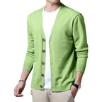 Men's V Neck Button Front Cardigan with Lightweight Ribbed Knit Construction