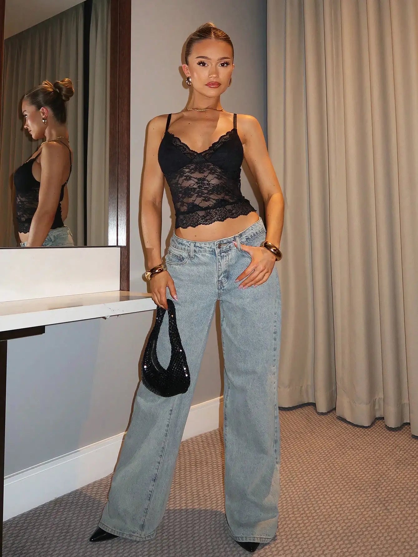Sheer Lace Camisole Crop Top with Delicate Trim and Alternative Styling