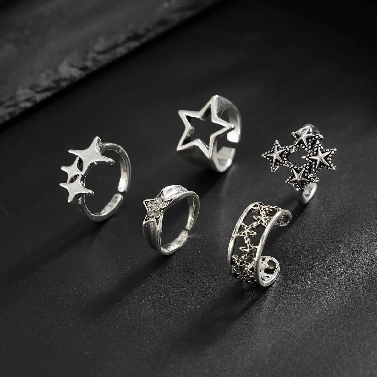 Vintage Star Ring Set for Gothic Punk and Alternative Fashion Styling