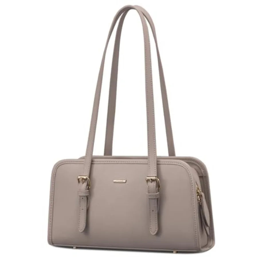 Vintage Inspired Genuine Leather Boston Shoulder Bag with Zip Closure