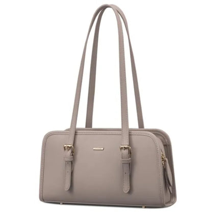 Vintage Inspired Genuine Leather Boston Shoulder Bag with Zip Closure