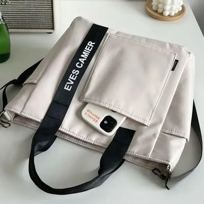 Large Capacity Nylon Tote Bag with Utility Pockets Casual Everyday Design