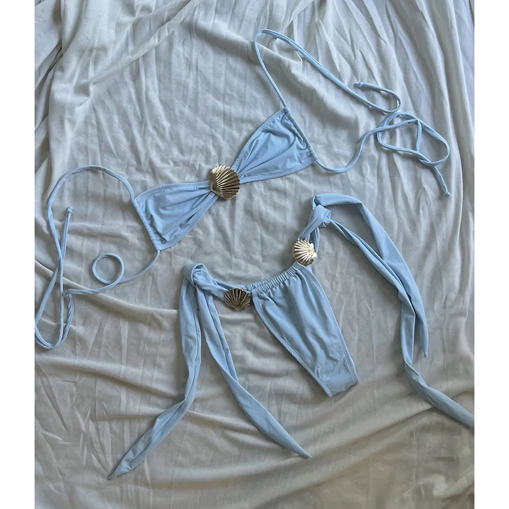 Olive Green Bralette Bikini with Metallic Starfish Hardware