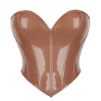 Sleek White Glossy Strapless Bustier with Deep Plunge Neckline