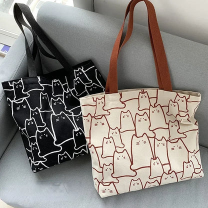 Graphic Pattern Canvas Style Tote Shoulder Bag with Zip Closure