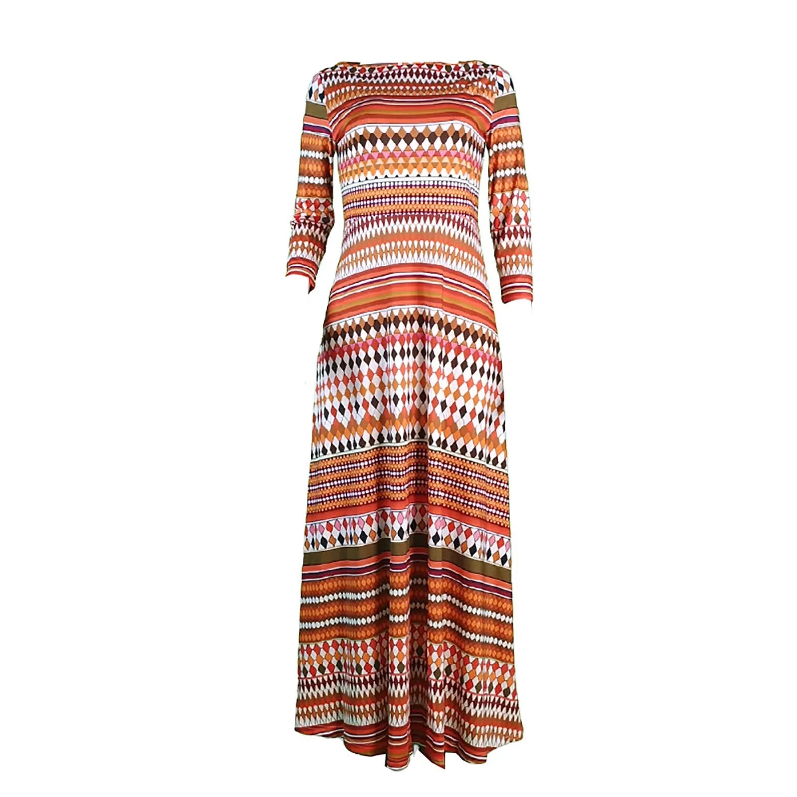 Bohemian Print Maxi Dress with Long Sleeves and Relaxed Silhouette