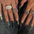Punk Gothic Studded Press On Nails with Bold Alternative Fashion Details