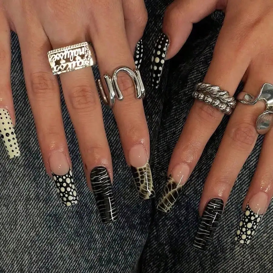 Punk Gothic Studded Press On Nails with Bold Alternative Fashion Details