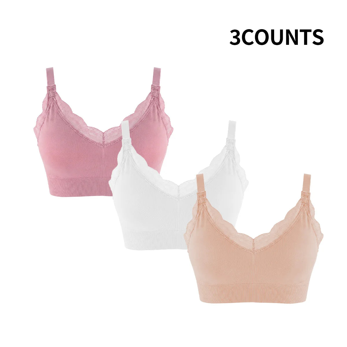 Wire-Free Seamless Nursing Bra with Delicate Scalloped Lace Trim