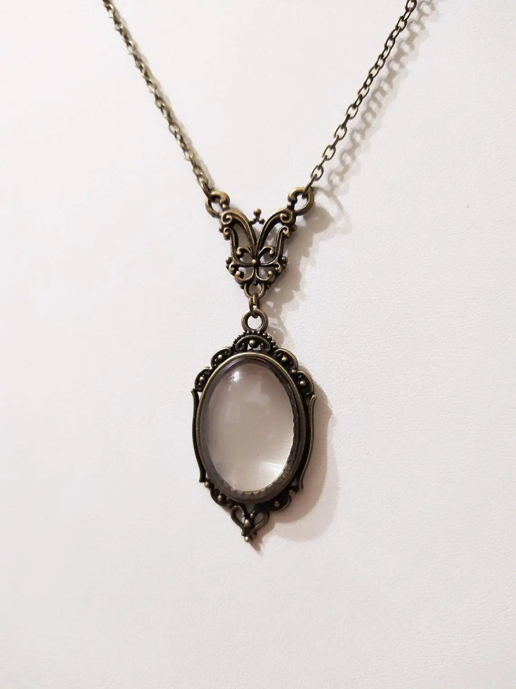 Vintage Ornate Mirror Pendant Necklace for Gothic Dark Academia Styling