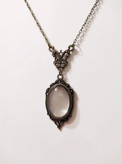 Vintage Ornate Mirror Pendant Necklace for Gothic Dark Academia Styling