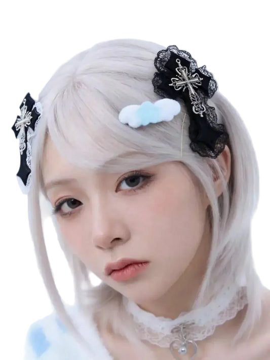 Gothic Lace Cross Hair Clips Y2K Alternative Statement Hair Accessories