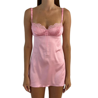 Lace Trim Backless Slip Mini Dress with Adjustable Strap Styling
