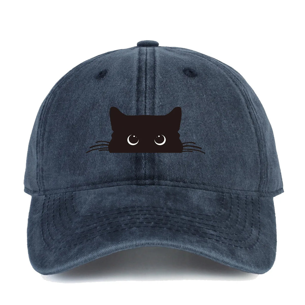 Unisex Vintage Washed Cotton Baseball Cap with Minimal Graphic Embroidery for Casual Everyday Style