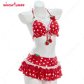 Women's Strawberry Print Polka Dot Bikini Set with Ruffled Details, Vintage-Inspired Two-Piece Swimwear and Cute Y2K Styling
