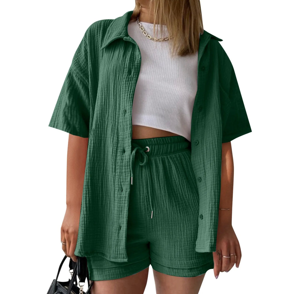 Women's Relaxed Shirt and Shorts Co-Ord Set Contemporary Casual Outfit