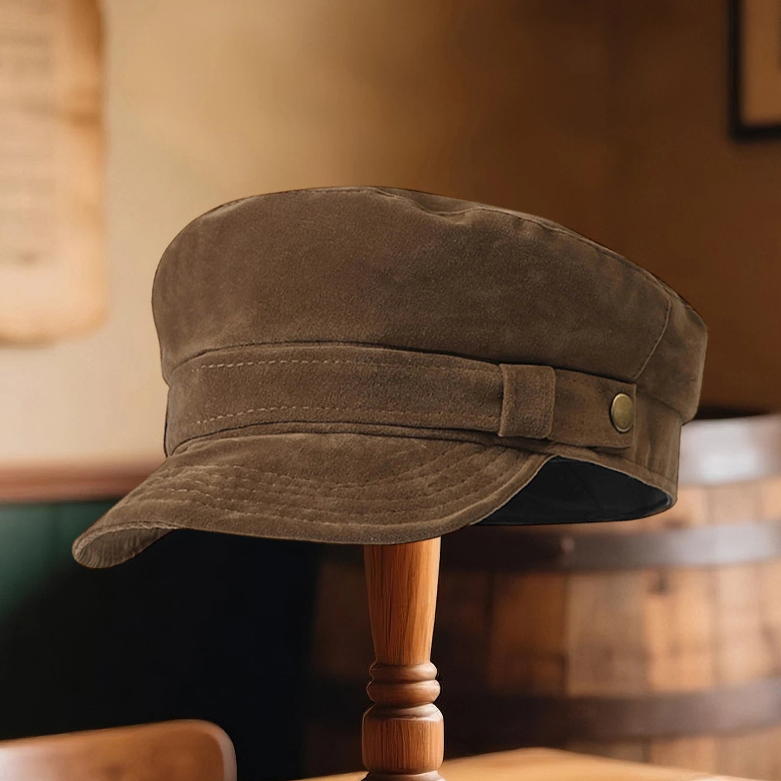 Vintage Military Baker Cap with Decorative Buckle for Casual Everyday Fashion Style