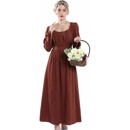 Vintage Long Sleeve Tie Waist Feminine Alternative Fashion Maxi Dress