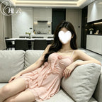 Soft Pink Asymmetrical Ruffle Chemise with Delicate Rosette Detail