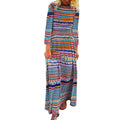 Bohemian Print Maxi Dress with Long Sleeves and Relaxed Silhouette