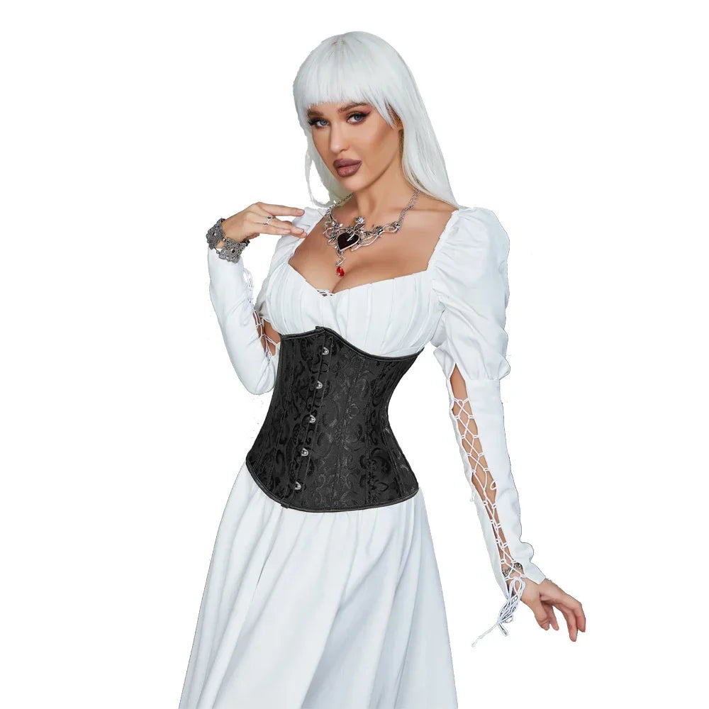 Vintage Jacquard Underbust Corset with Structured Boning and Waist-Defining Fit