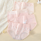4-Piece Women’s Printed High-Rise Briefs Set with Playful Heart and Floral Motifs, Soft Pink Tones and Feminine Styling
