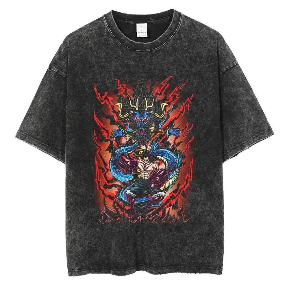 Oversized Anime Dragon Graphic Streetwear Tee with Vintage Manga Art Design