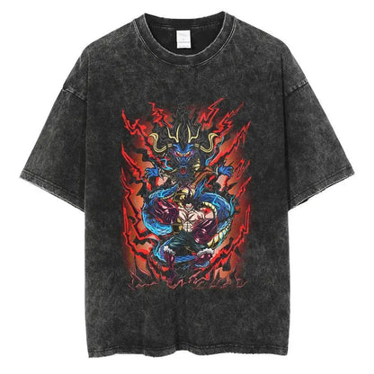 Oversized Anime Dragon Graphic Streetwear Tee with Vintage Manga Art Design