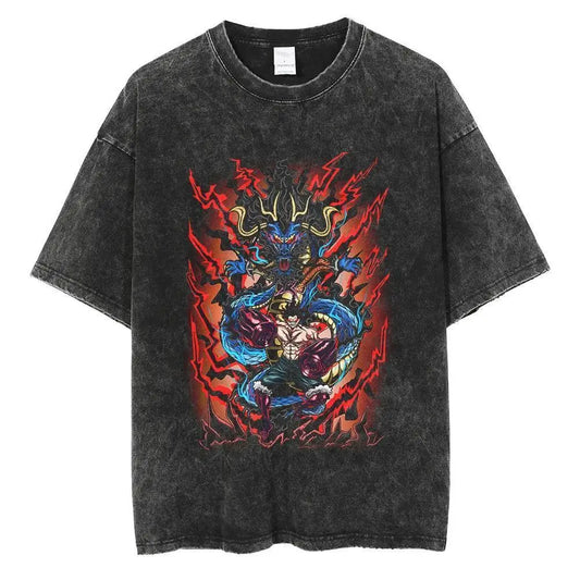 Oversized Anime Dragon Graphic Streetwear Tee with Vintage Manga Art Design