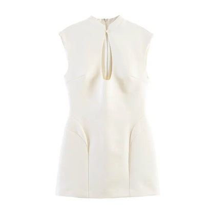 Sleeveless Structured Mini Dress with Soft Volume and Modern Shape