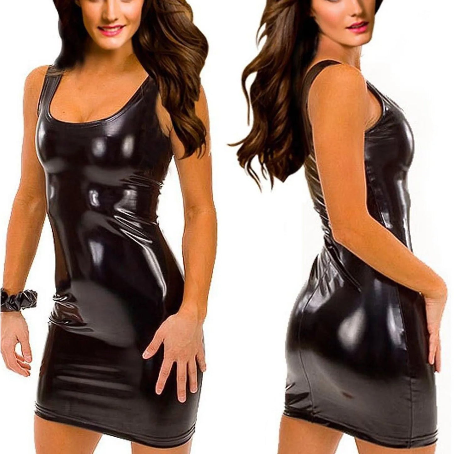 Glossy Bodycon Mini Dress with Futuristic Alternative Streetwear Style