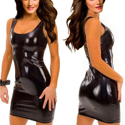 Glossy Bodycon Mini Dress with Futuristic Alternative Streetwear Style