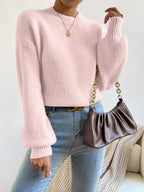 Women's Mock Neck Drop Shoulder Knit Sweater with Relaxed Oversized Silhouette